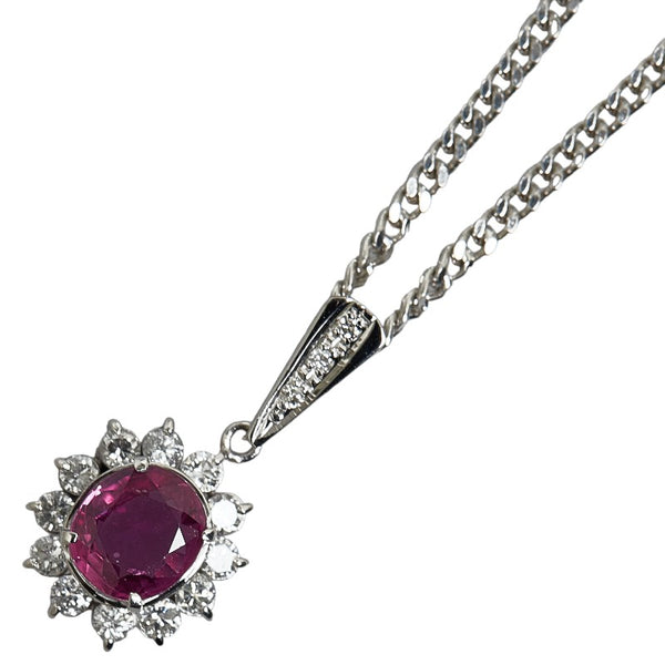 Pt900 プラチナ Pt850 プラチナ ルビー1.17ct ダイヤ0.44ct ペンダントネックレス レディース 【中古】