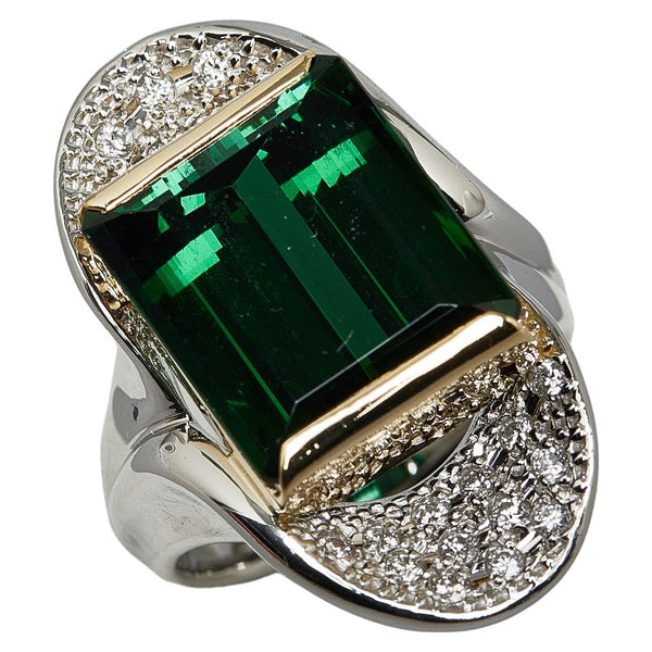 Pt900 プラチナ K18 ゴールド コンビ グリーントルマリン11.12ct ダイヤ0.22ct リング 指輪 レディース 12号 【中古】