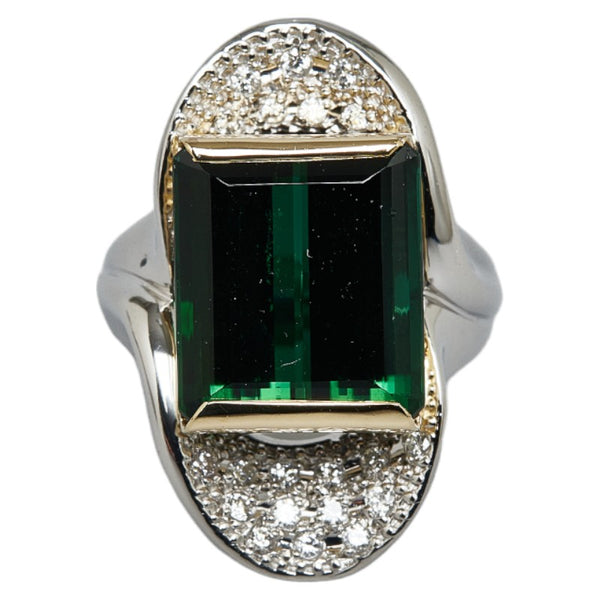 Pt900 プラチナ K18 ゴールド コンビ グリーントルマリン11.12ct ダイヤ0.22ct リング 指輪 レディース 12号 【中古】
