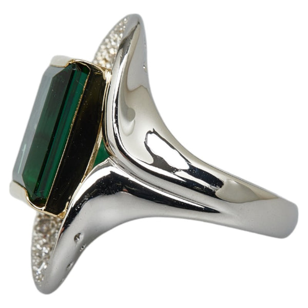 Pt900 プラチナ K18 ゴールド コンビ グリーントルマリン11.12ct ダイヤ0.22ct リング 指輪 レディース 12号 【中古】