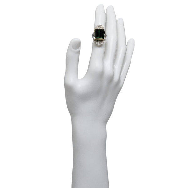 Pt900 プラチナ K18 ゴールド コンビ グリーントルマリン11.12ct ダイヤ0.22ct リング 指輪 レディース 12号 【中古】