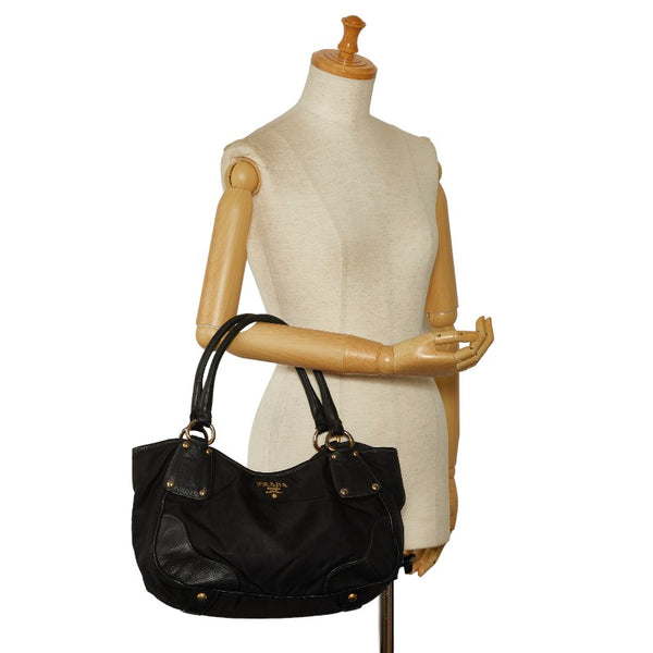 プラダ ハンドバッグ ブラック ナイロン レザー レディース PRADA 【中古】