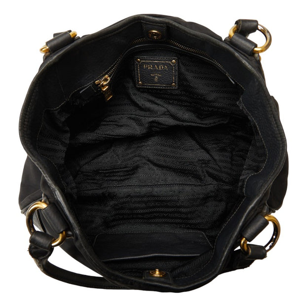 プラダ ハンドバッグ ブラック ナイロン レザー レディース PRADA 【中古】
