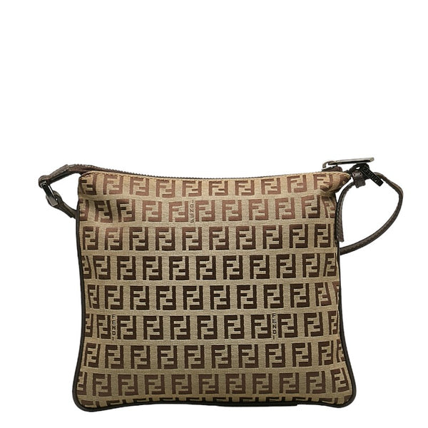 フェンディ ズッキーノ 斜め掛け ショルダーバッグ ベージュ ブラウン キャンバス レザー レディース FENDI 【中古】