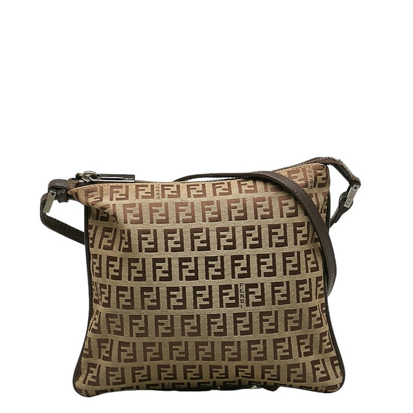 フェンディ ズッキーノ 斜め掛け ショルダーバッグ ベージュ ブラウン キャンバス レザー レディース FENDI 【中古】