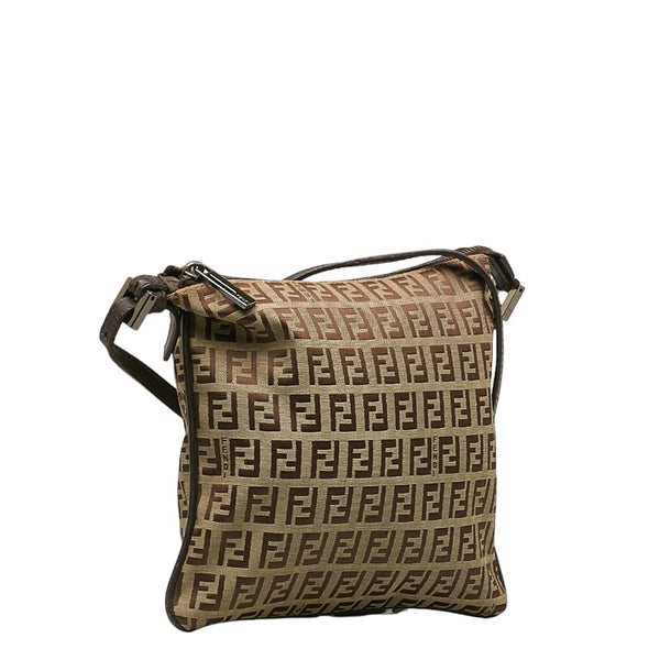 フェンディ ズッキーノ 斜め掛け ショルダーバッグ ベージュ ブラウン キャンバス レザー レディース FENDI 【中古】