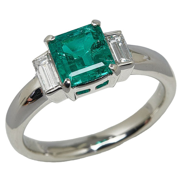 Pt900 プラチナ エメラルド1.13ct ダイヤ0.34ct リング 指輪 レディース 12号 【中古】