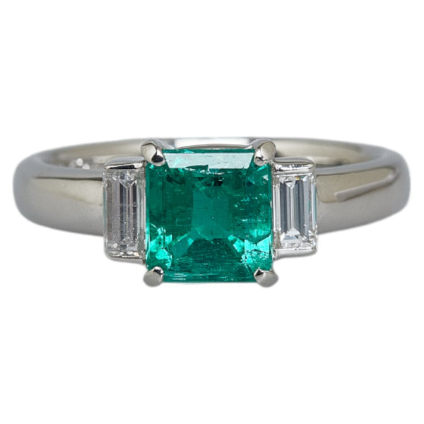 Pt900 プラチナ エメラルド1.13ct ダイヤ0.34ct リング 指輪 レディース 12号 【中古】