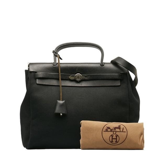 エルメス エールバッグPM ハンドバッグ ショルダーバッグ 2WAY ブラック トワルオフィシエ レザー レディース HERMES 【中古】