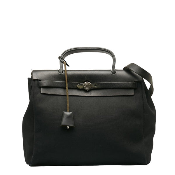 エルメス エールバッグPM ハンドバッグ ショルダーバッグ 2WAY ブラック トワルオフィシエ レザー レディース HERMES 【中古】