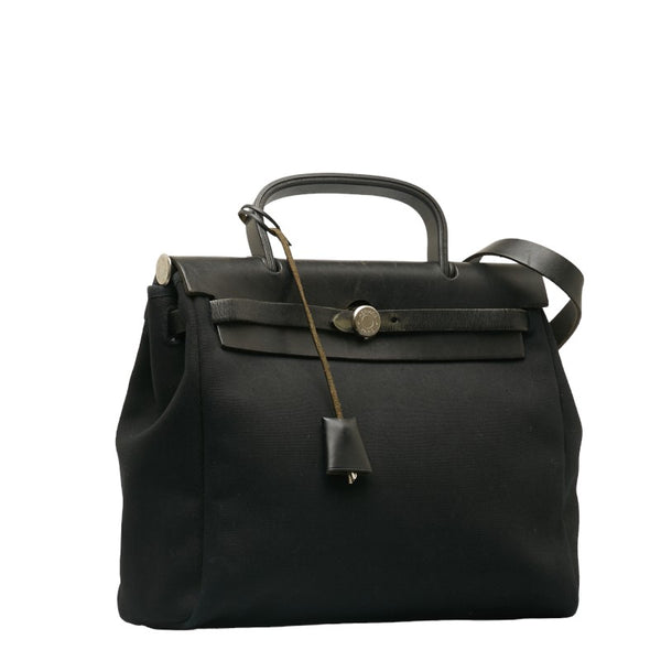 エルメス エールバッグPM ハンドバッグ ショルダーバッグ 2WAY ブラック トワルオフィシエ レザー レディース HERMES 【中古】