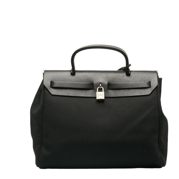 エルメス エールバッグPM ハンドバッグ ショルダーバッグ 2WAY ブラック トワルオフィシエ レザー レディース HERMES 【中古】