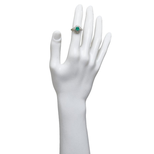 Pt900 プラチナ エメラルド0.90ct ダイヤ0.38ct スクエア リング 指輪 レディース 12号 【中古】