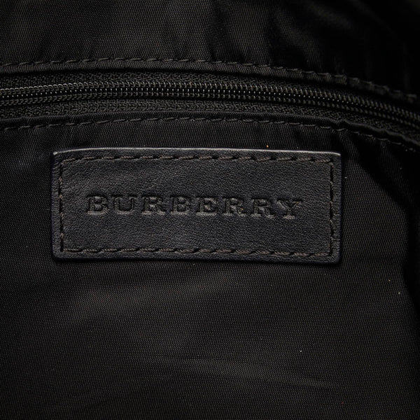 バーバリー チェック トートバッグ ブラック グレー ナイロン レザー レディース BURBERRY 【中古】