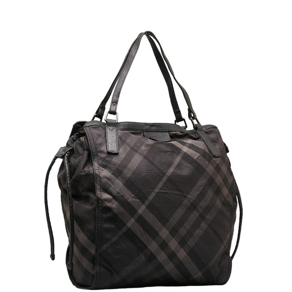 バーバリー チェック トートバッグ ブラック グレー ナイロン レザー レディース BURBERRY 【中古】