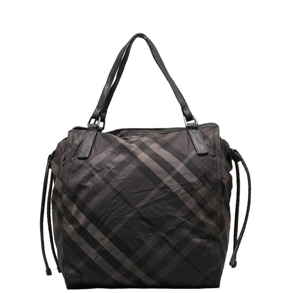 バーバリー チェック トートバッグ ブラック グレー ナイロン レザー レディース BURBERRY 【中古】