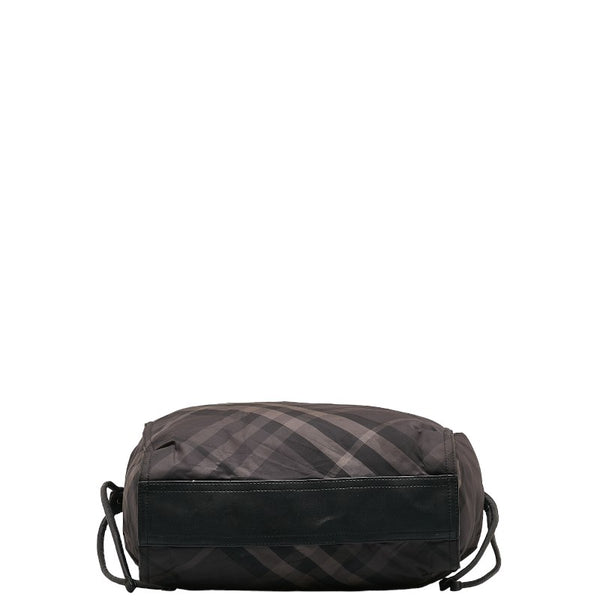 バーバリー チェック トートバッグ ブラック グレー ナイロン レザー レディース BURBERRY 【中古】