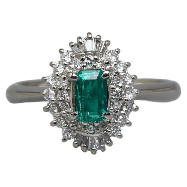 Pt900 プラチナ エメラルド0.30ct ダイヤ0.40ct リング 指輪 レディース 14号 【中古】