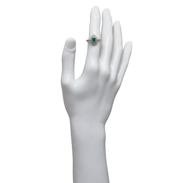 Pt900 プラチナ エメラルド0.30ct ダイヤ0.40ct リング 指輪 レディース 14号 【中古】