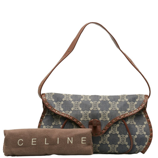 セリーヌ パリマカダム ワンショルダーバッグ ネイビー ブラウン デニム レザー レディース CELINE 【中古】