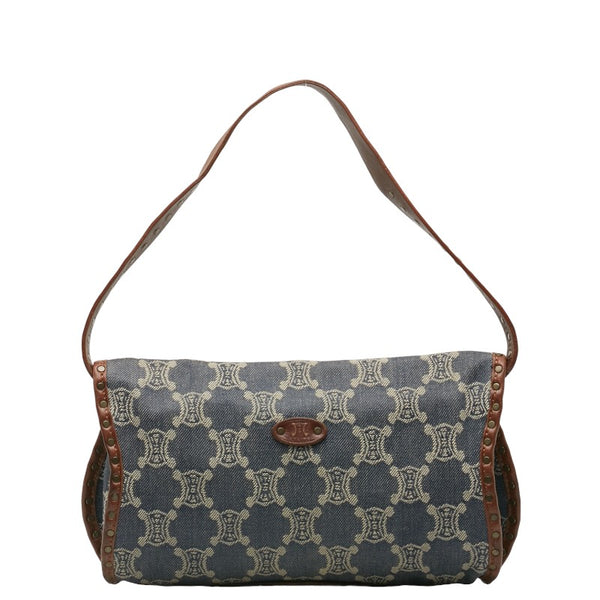 セリーヌ パリマカダム ワンショルダーバッグ ネイビー ブラウン デニム レザー レディース CELINE 【中古】