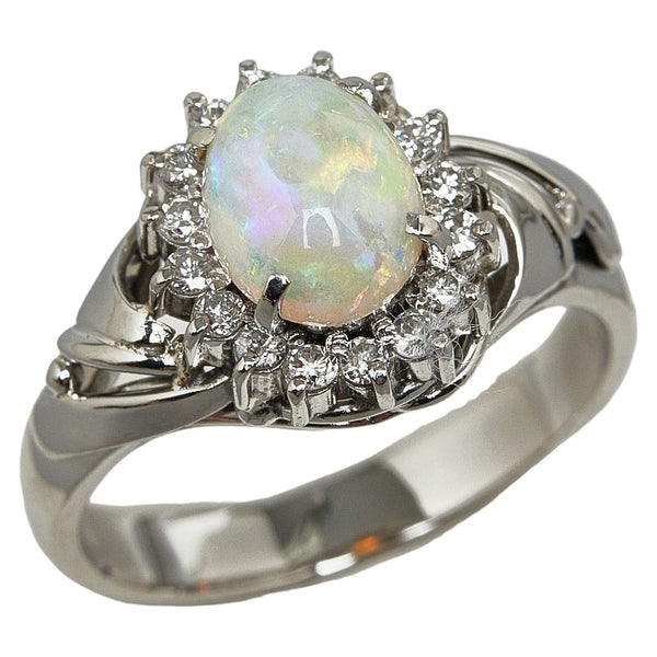 Pt900 プラチナ オパール ダイヤ0.32ct リング 指輪 レディース 13号 【中古】