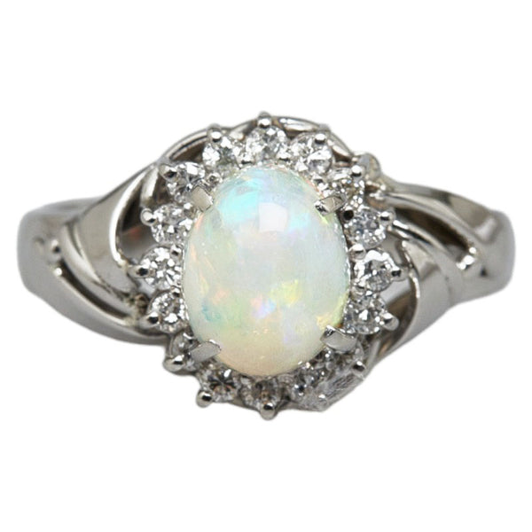 Pt900 プラチナ オパール ダイヤ0.32ct リング 指輪 レディース 13号 【中古】