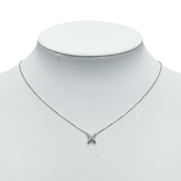K18WG ホワイトゴールド ダイヤ0.39ct フラワー 花 モチーフ ペンダントネックレス レディース 【中古】
