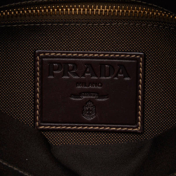プラダ ロゴジャガード 斜め掛け ショルダーバッグ ブラウン キャンバス レザー レディース PRADA 【中古】