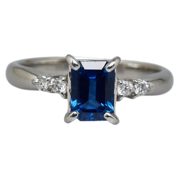 Pt900 プラチナ サファイア1.37ct ダイヤ0.12ct スクエア リング 指輪 レディース 13号 【中古】