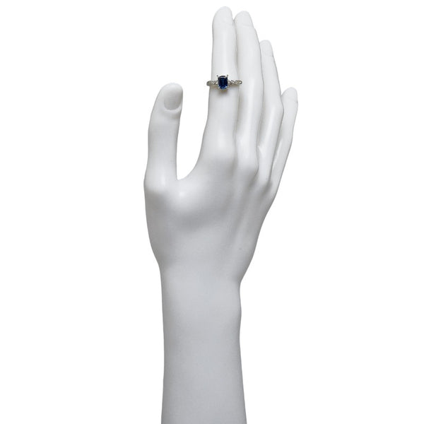 Pt900 プラチナ サファイア1.37ct ダイヤ0.12ct スクエア リング 指輪 レディース 13号 【中古】