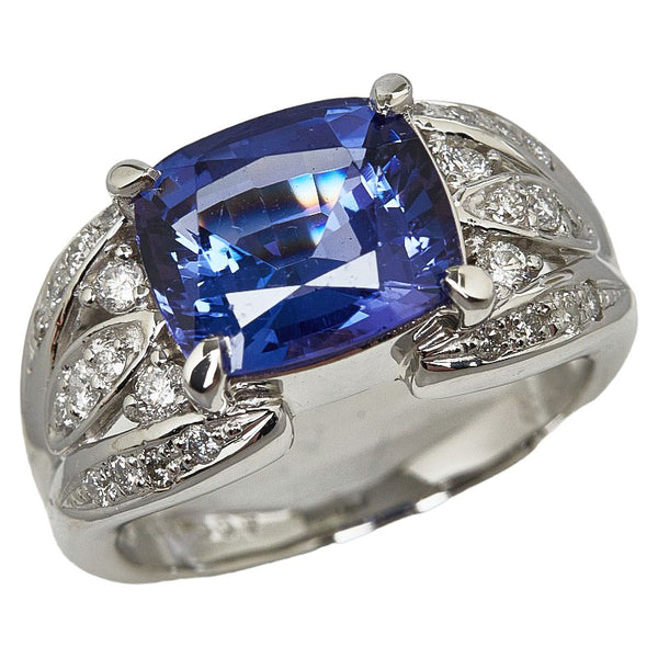 Pt900 プラチナ タンザナイト4.09ct ダイヤ0.37ct スクエア クッションカット リング 指輪 レディース 13号 【中古】