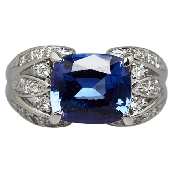Pt900 プラチナ タンザナイト4.09ct ダイヤ0.37ct スクエア クッションカット リング 指輪 レディース 13号 【中古】