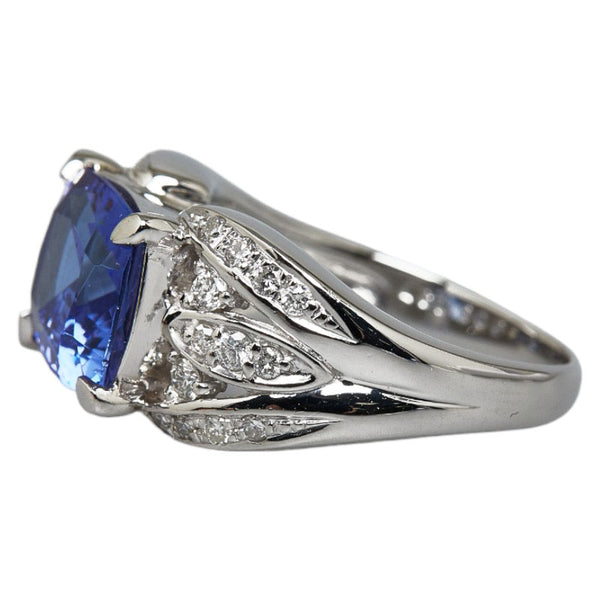 Pt900 プラチナ タンザナイト4.09ct ダイヤ0.37ct スクエア クッションカット リング 指輪 レディース 13号 【中古】