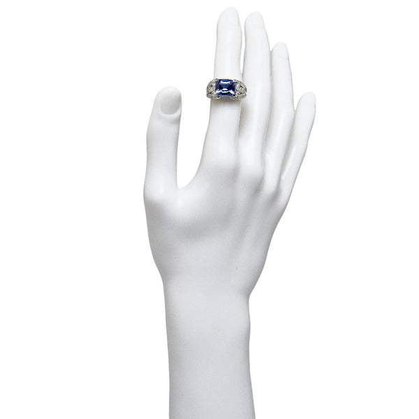 Pt900 プラチナ タンザナイト4.09ct ダイヤ0.37ct スクエア クッションカット リング 指輪 レディース 13号 【中古】