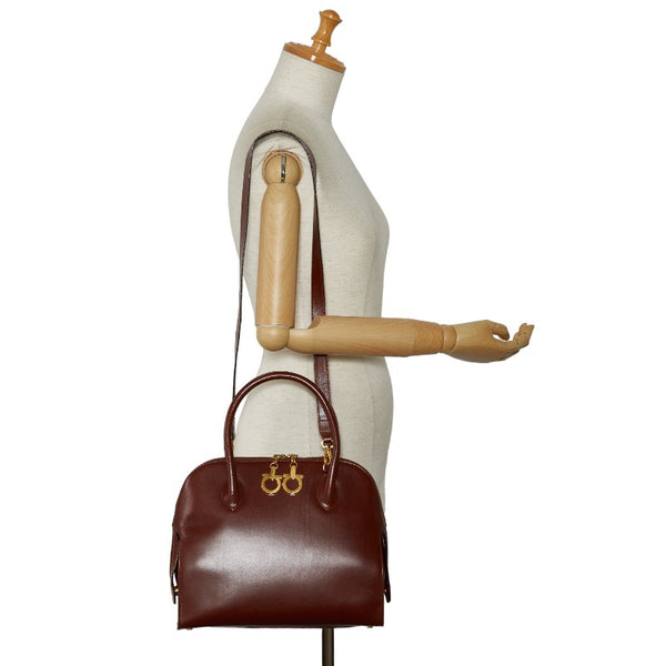 サルヴァトーレフェラガモ ガンチーニ ハンドバッグ ショルダーバッグ 2WAY AX 21 5644 ブラウン レザー レディース Salvatore Ferragamo 【中古】