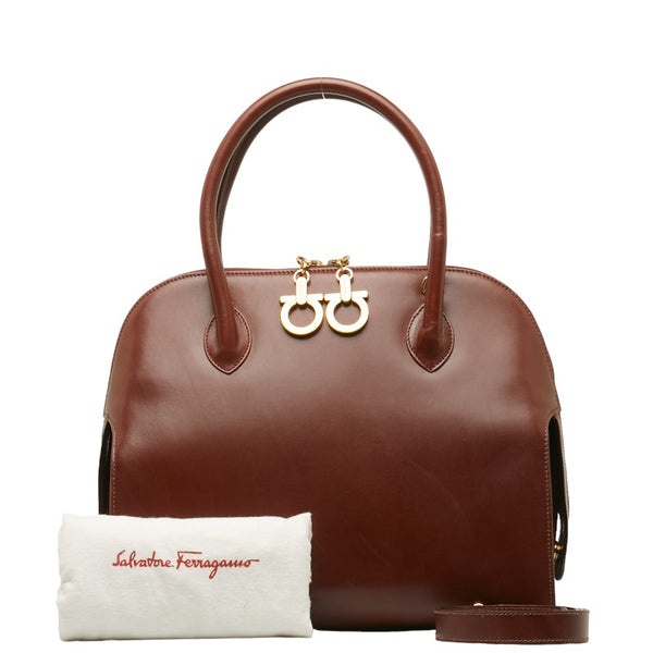 サルヴァトーレフェラガモ ガンチーニ ハンドバッグ ショルダーバッグ 2WAY AX 21 5644 ブラウン レザー レディース Salvatore Ferragamo 【中古】