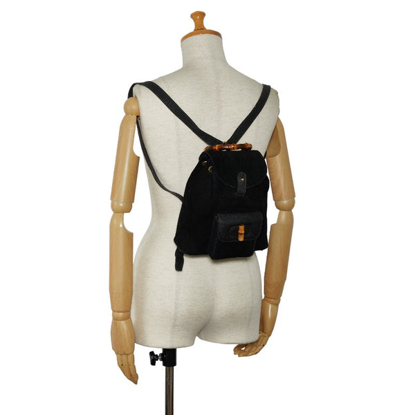 グッチ バンブー リュック バックパック 0032034 ブラック スウェード レディース GUCCI 【中古】