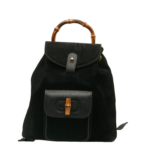 グッチ バンブー リュック バックパック 0032034 ブラック スウェード レディース GUCCI 【中古】