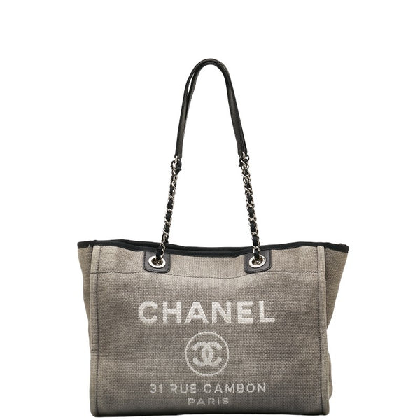 シャネル ドーヴィル ミディアムトートMM ショルダーバッグ トートバッグ グレー ブラック キャンバス レザー レディース CHANEL 【中古】