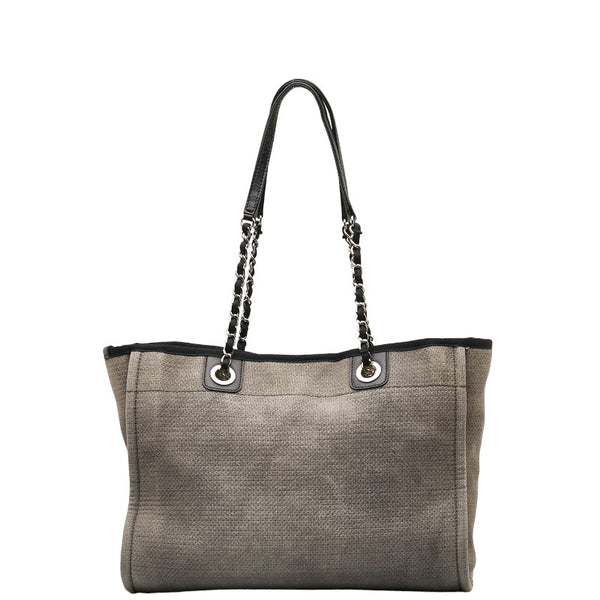 シャネル ドーヴィル ミディアムトートMM ショルダーバッグ トートバッグ グレー ブラック キャンバス レザー レディース CHANEL 【中古】