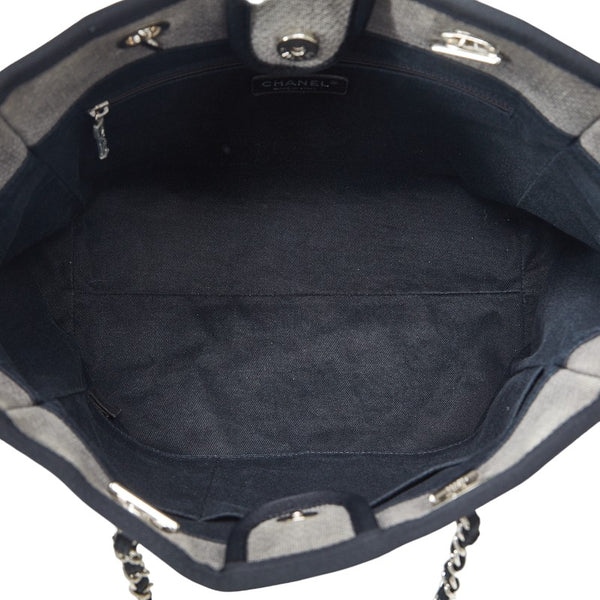 シャネル ドーヴィル ミディアムトートMM ショルダーバッグ トートバッグ グレー ブラック キャンバス レザー レディース CHANEL 【中古】