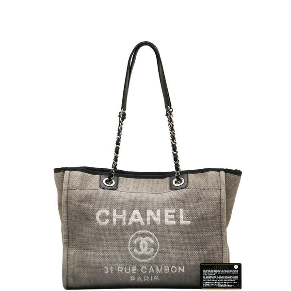 シャネル ドーヴィル ミディアムトートMM ショルダーバッグ トートバッグ グレー ブラック キャンバス レザー レディース CHANEL 【中古】