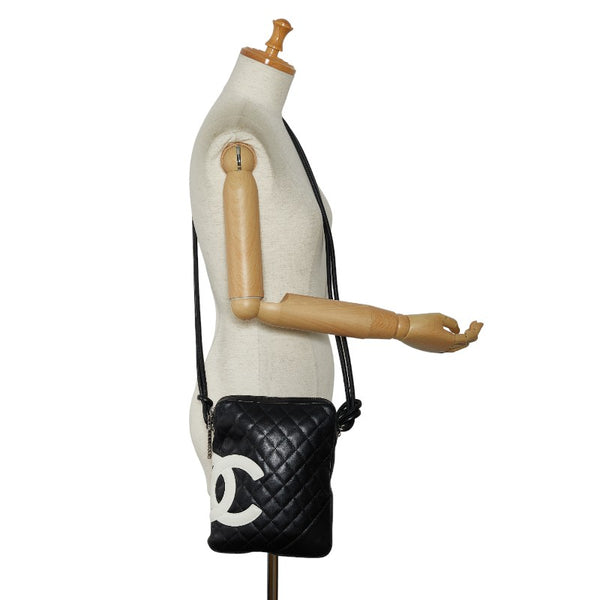 シャネル カンボンライン キルティング 斜め掛け ショルダーバッグ  ブラック レザー レディース CHANEL 【中古】