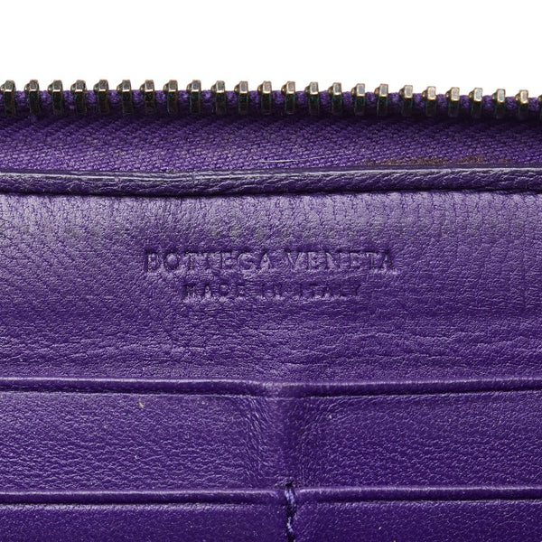 ボッテガヴェネタ イントレチャート パイソン ラウンドファスナー 長財布 パープル レザー レディース BOTTEGAVENETA 【中古】