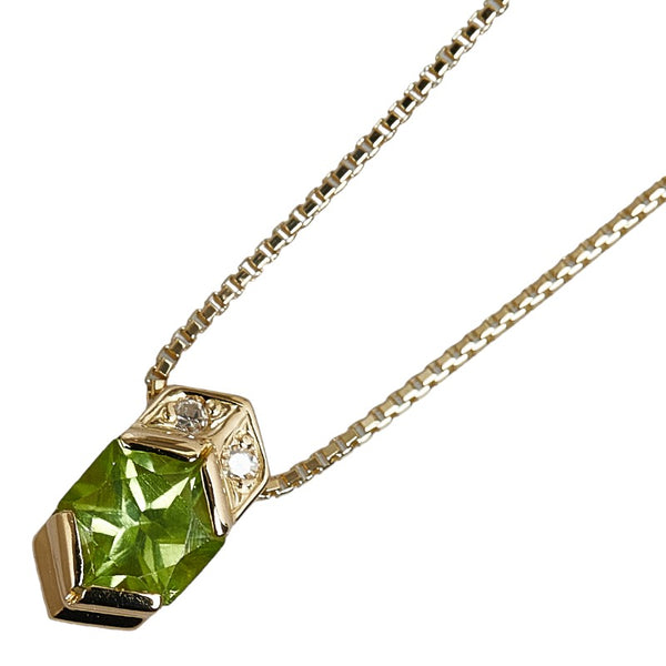 K18YG イエローゴールド ベリドット0.50ct ダイヤ0.015ct ヘキサゴンカット ネックレス レディース 【中古】