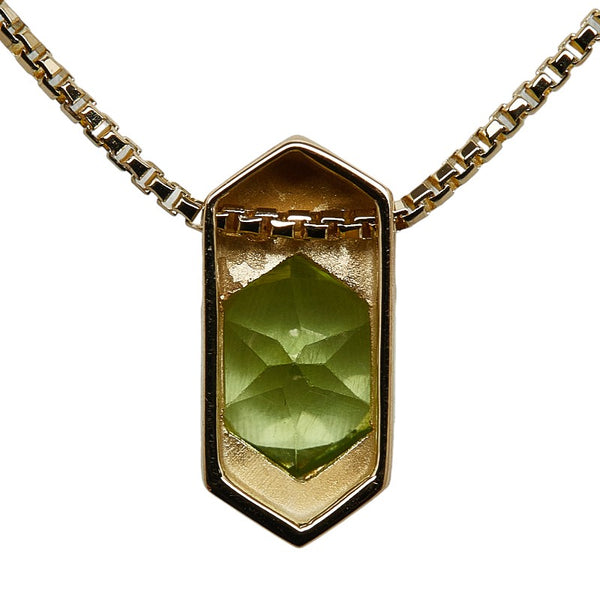 K18YG イエローゴールド ベリドット0.50ct ダイヤ0.015ct ヘキサゴンカット ネックレス レディース 【中古】