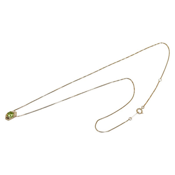 K18YG イエローゴールド ベリドット0.50ct ダイヤ0.015ct ヘキサゴンカット ネックレス レディース 【中古】