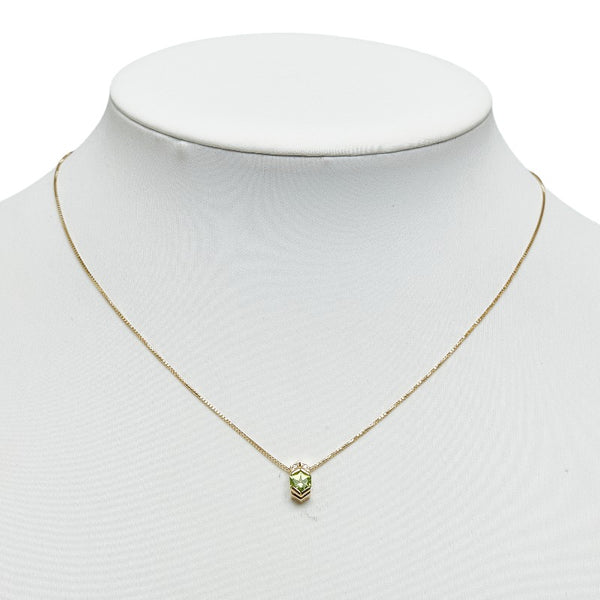 K18YG イエローゴールド ベリドット0.50ct ダイヤ0.015ct ヘキサゴンカット ネックレス レディース 【中古】