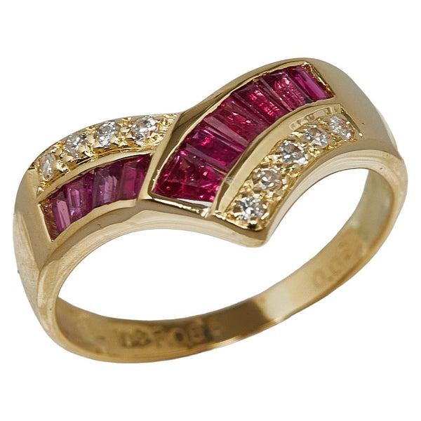 K18YG イエローゴールド ルビー0.85ct ダイヤ0.09ct リング 指輪 レディース 12号 【中古】